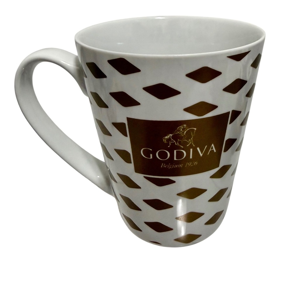 Godiva Belgium 1926 White‎ Gold Diamond Pattern Ceramic Coffee Mug 2015 5in